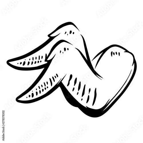 Illustration of chicken wings isolated on white background. Design element for poster, card, banner, sign, emblem, label. Vector illustration