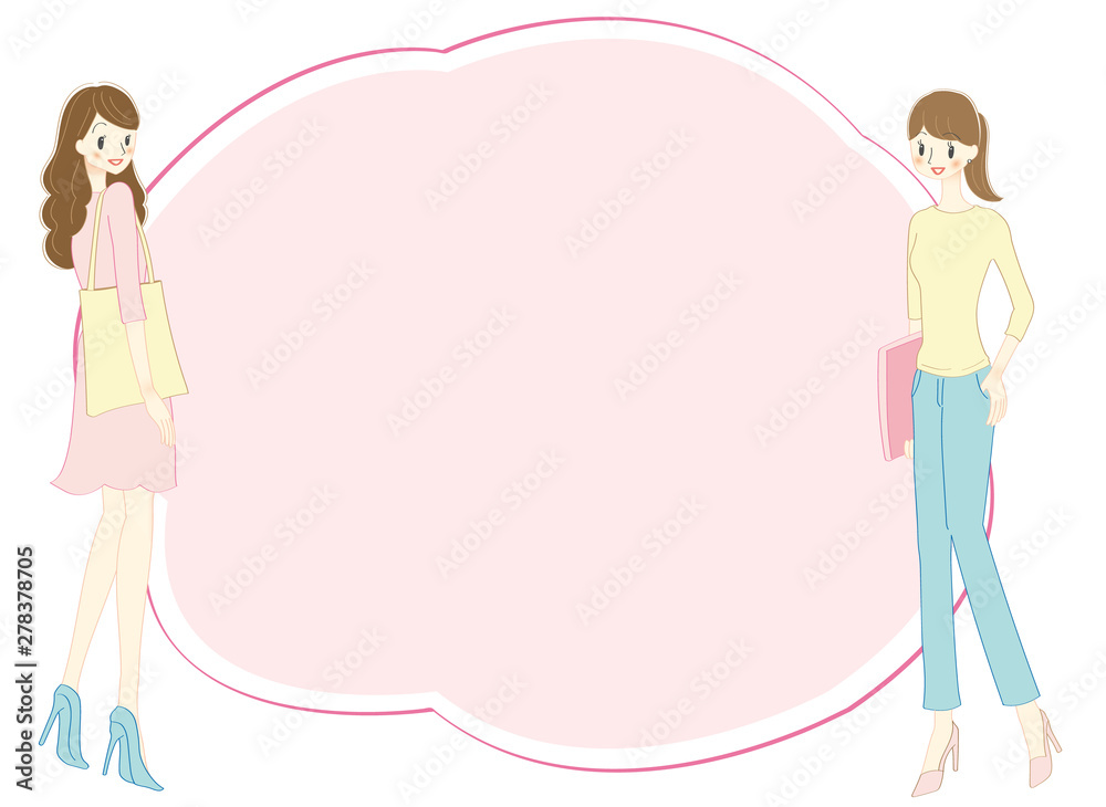 若い女性と花のフレーム素材 若い女性と花のフレーム素材