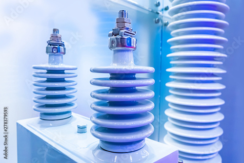 Core insulators made of porcelain. Insulating material. Electrical insulating ceramics. The electro-ceramics. Insulators for high voltage. Electrical industry. photo