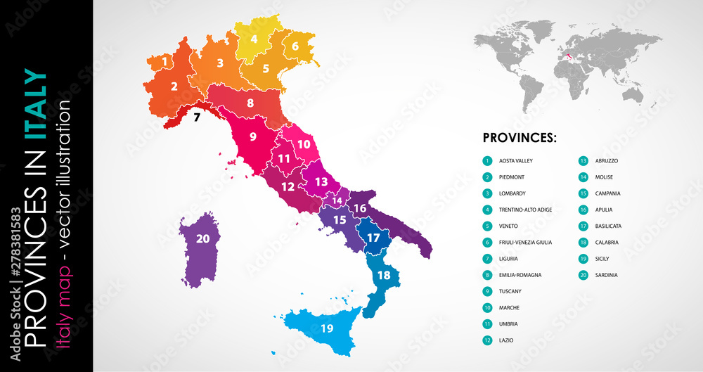 Vector map of Italy province rainbow colors Stock Vector | Adobe Stock