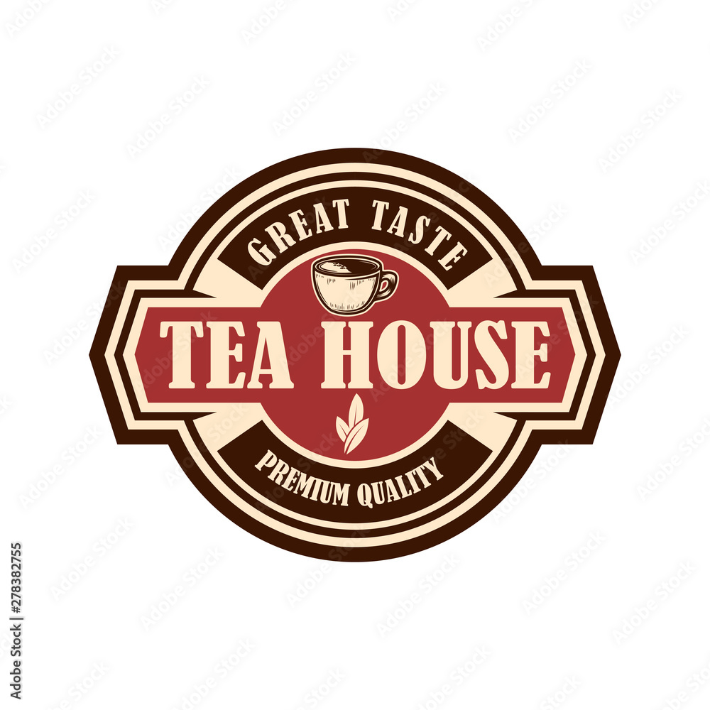 Fototapeta premium Tea shop emblem template. Design element for logo, label, sign, poster, flyer. Vector illustration