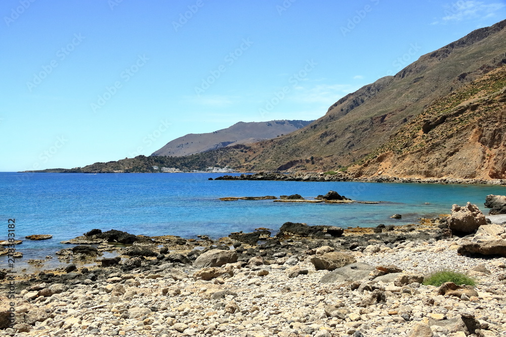 clear water bay of Loutro town on Crete island, Greece