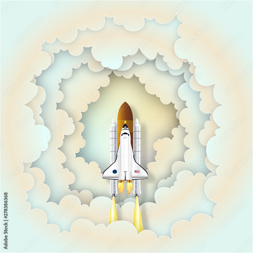 Paper art and craft style of Rocket launch on the pastel sky as innovation, technology and business Startup project concept. flat design vector illustration. Paper art and craft style of Rocket launch on the pastel sky as innovation, technology and business Startup project concept. flat design vector illustration.
