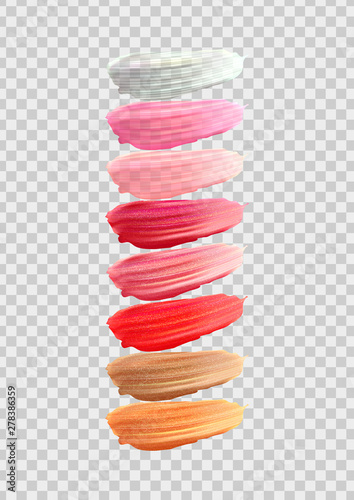 Lip gloss template, set of lip gloss smears for advertising and design. Vector.