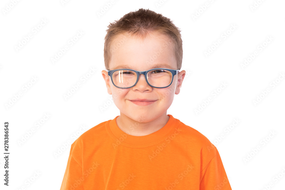 Little cute boy with glasses smiling isolated on white background Little cute boy with glasses smiling isolated on white background