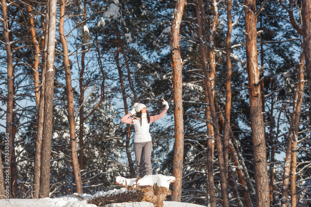 Woman losted mobile connection on the wild nature Woman losted mobile connection on the wild nature