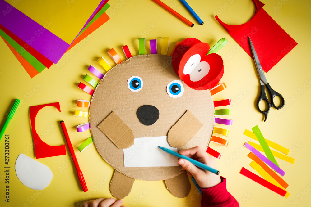 creative children's crafts made of colored paper and cardboard