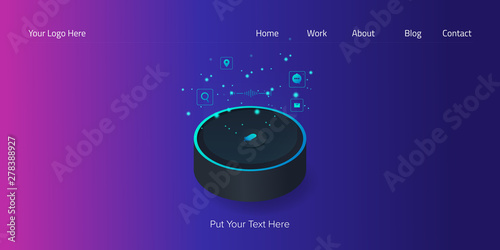 Smart digital voice assistance, artificial intelligence, internet of things technology concept, vector web banner with icons and text.