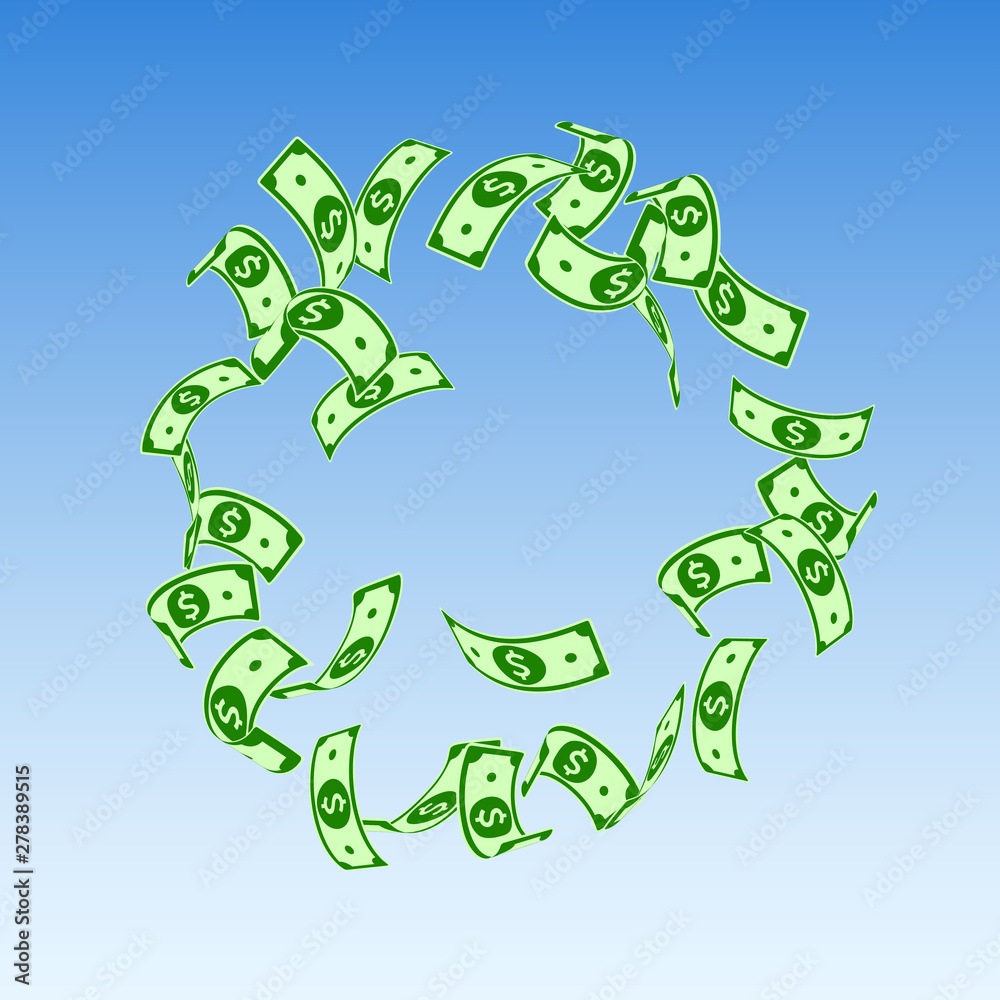 Obraz premium American dollar notes falling. Floating USD bills 