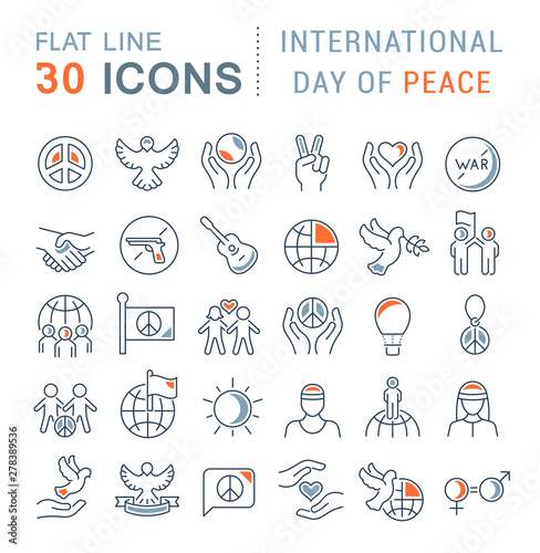 Set Vector Line Icons of International Day of Peace
