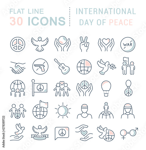 Set Vector Line Icons of International Day of Peace