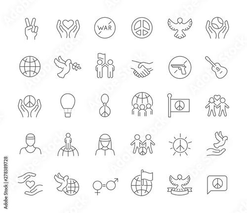Set Vector Line Icons of International Day of Peace
