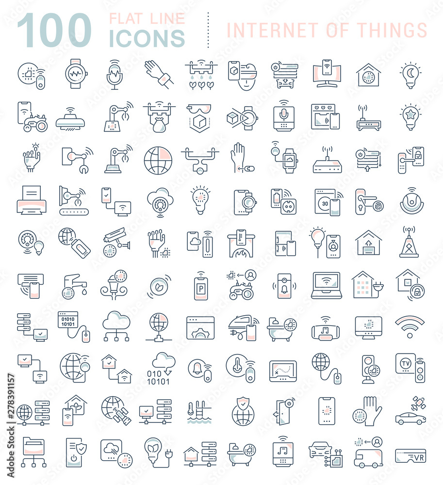 Obraz premium Set Vector Line Icons of Internet of Things