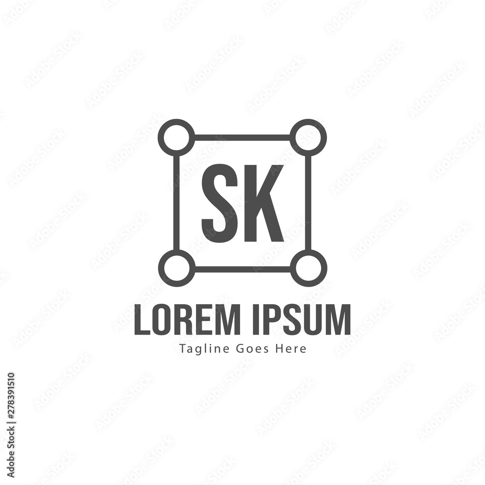 Initial SK logo template with modern frame. Minimalist SK letter logo vector illustration
