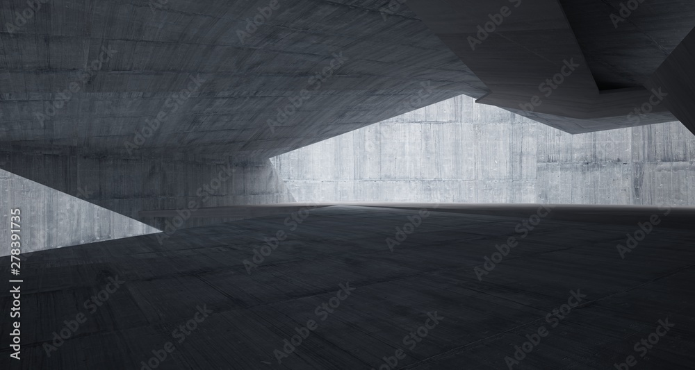 Abstract architectural concrete interior of a minimalist house. 3D illustration and rendering. Abstract architectural concrete interior of a minimalist house. 3D illustration and rendering.