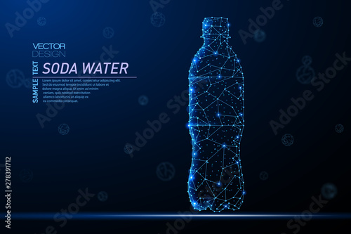 Abstract polygonal light design of bottle with clean mineral water.
