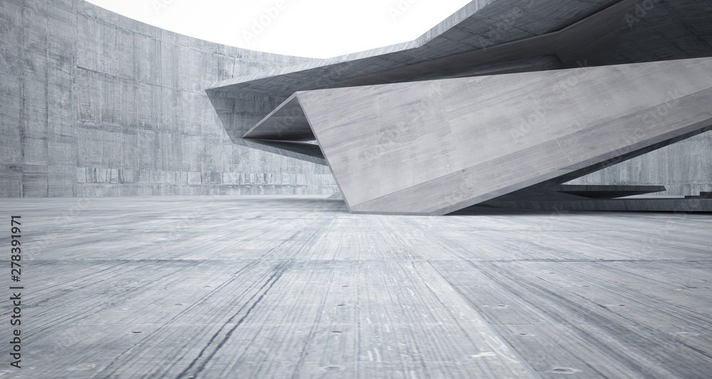 Abstract architectural concrete interior of a minimalist house. 3D illustration and rendering.