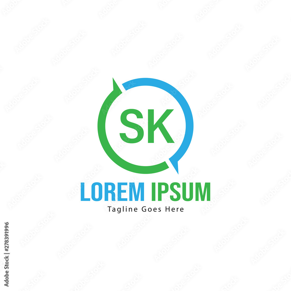 Initial SK logo template with modern frame. Minimalist SK letter logo vector illustration Initial SK logo template with modern frame. Minimalist SK letter logo vector illustration