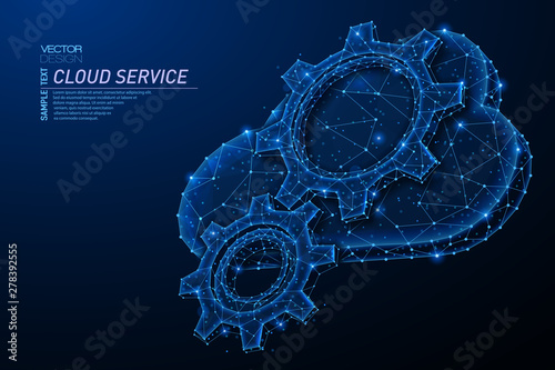 Abstract polygonal light design of cloud storage with cog gears sign