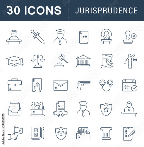 Set Vector Line Icons of Jurisprudence