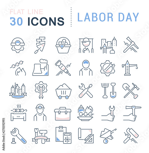 Set Vector Line Icons of Labor Day