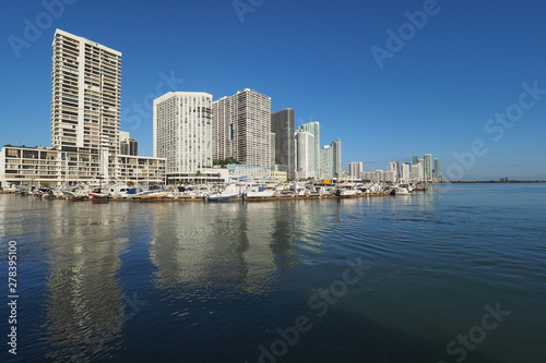 Residential towers on the Intracoastal Waterway and Biscayne Bay  Miami  Florida  on a calm autumn morning.