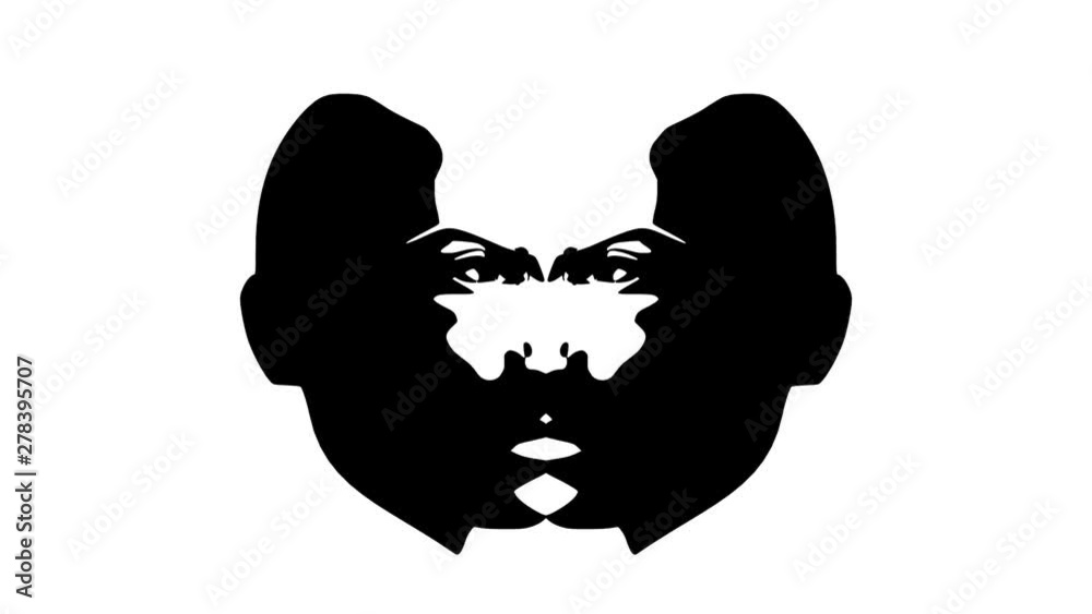 A zombie or two face profile view. Optical illusion. Human head make silhouette of skull