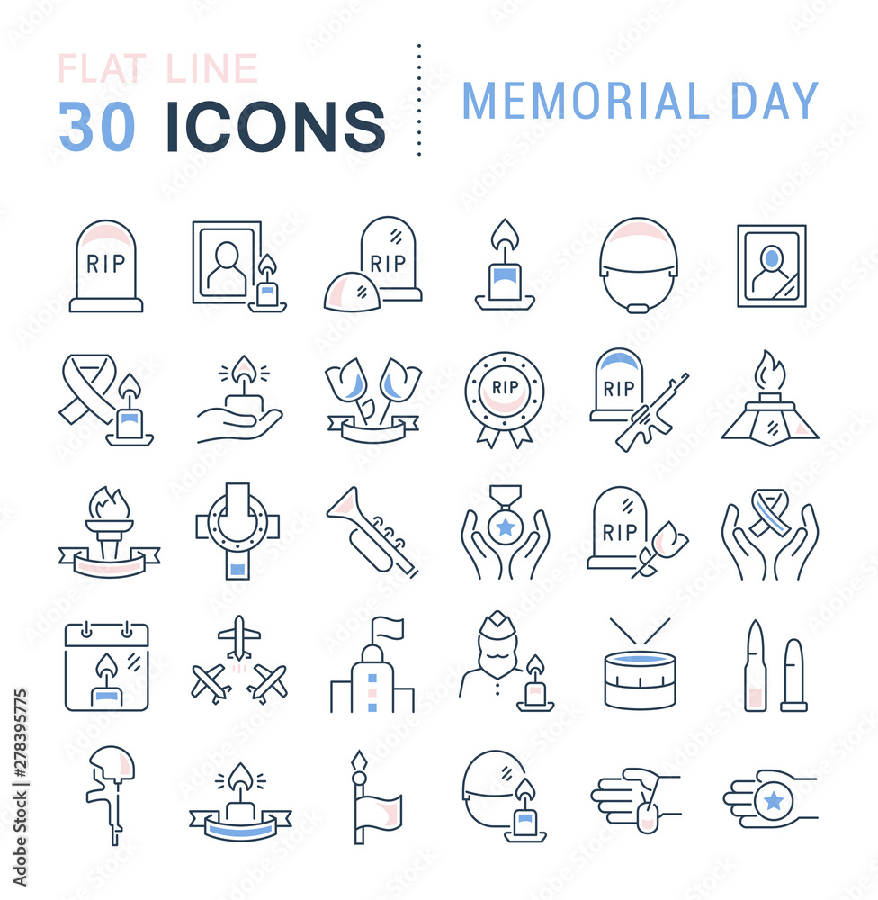 Set Vector Line Icons of Memorial Day Set Vector Line Icons of Memorial Day