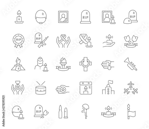 Set Vector Line Icons of Memorial Day