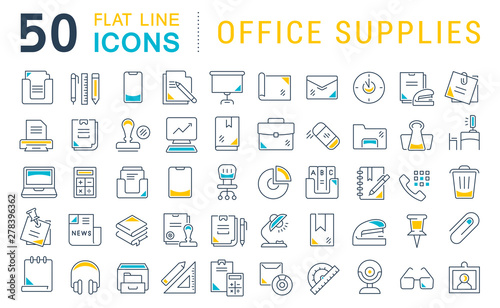 Set Vector Line Icons of Office Supplies
