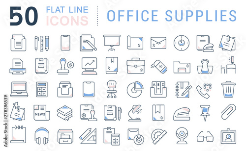 Set Vector Line Icons of Office Supplies