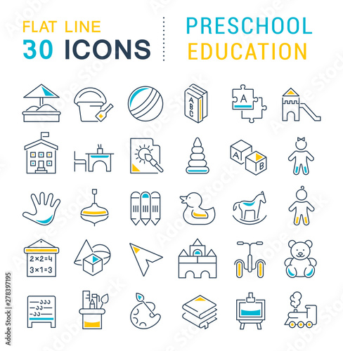 Set Vector Line Icons of Preschool Education
