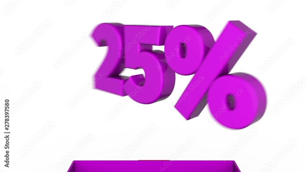 3d animation of gift box with 25% off announcement. 3d animation of gift box with 25% off announcement.