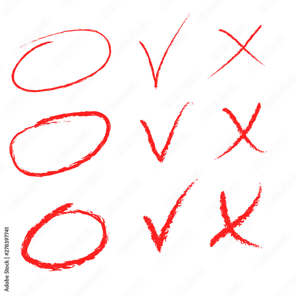 Red circle, check mark for highlighting text. Red highlighter, check mark. Red scribble lines, underlines Red circle, check mark for highlighting text. Red highlighter, check mark. Red scribble lines, underlines