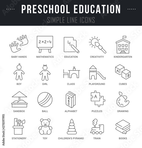 Set Vector Line Icons of Preschool Education