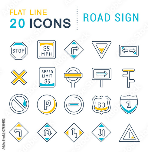 Set Vector Line Icons of Road Sign