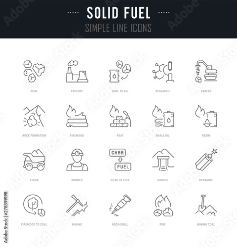 Set Vector Line Icons of Solid Fuel photo