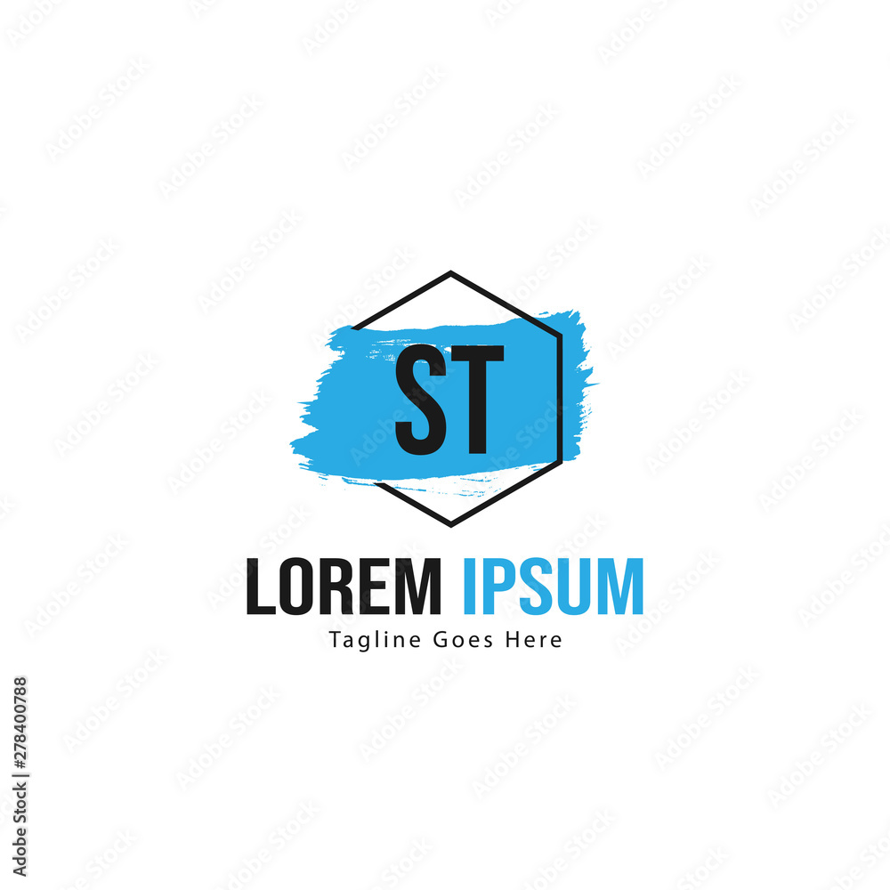 Initial ST logo template with modern frame. Minimalist ST letter logo vector illustration