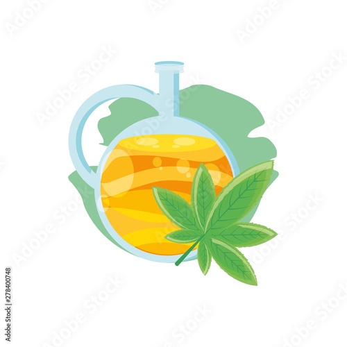 cannabis leaf plant with oil jar