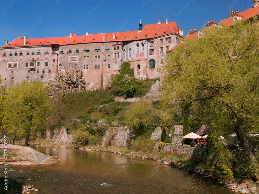 Cesky Krumlov Castle and Vltava River in Czech Republic. Cesky Krumlov is a UNESCO World Heritage Site. Cesky Krumlov Castle and Vltava River in Czech Republic. Cesky Krumlov is a UNESCO World Heritage Site.