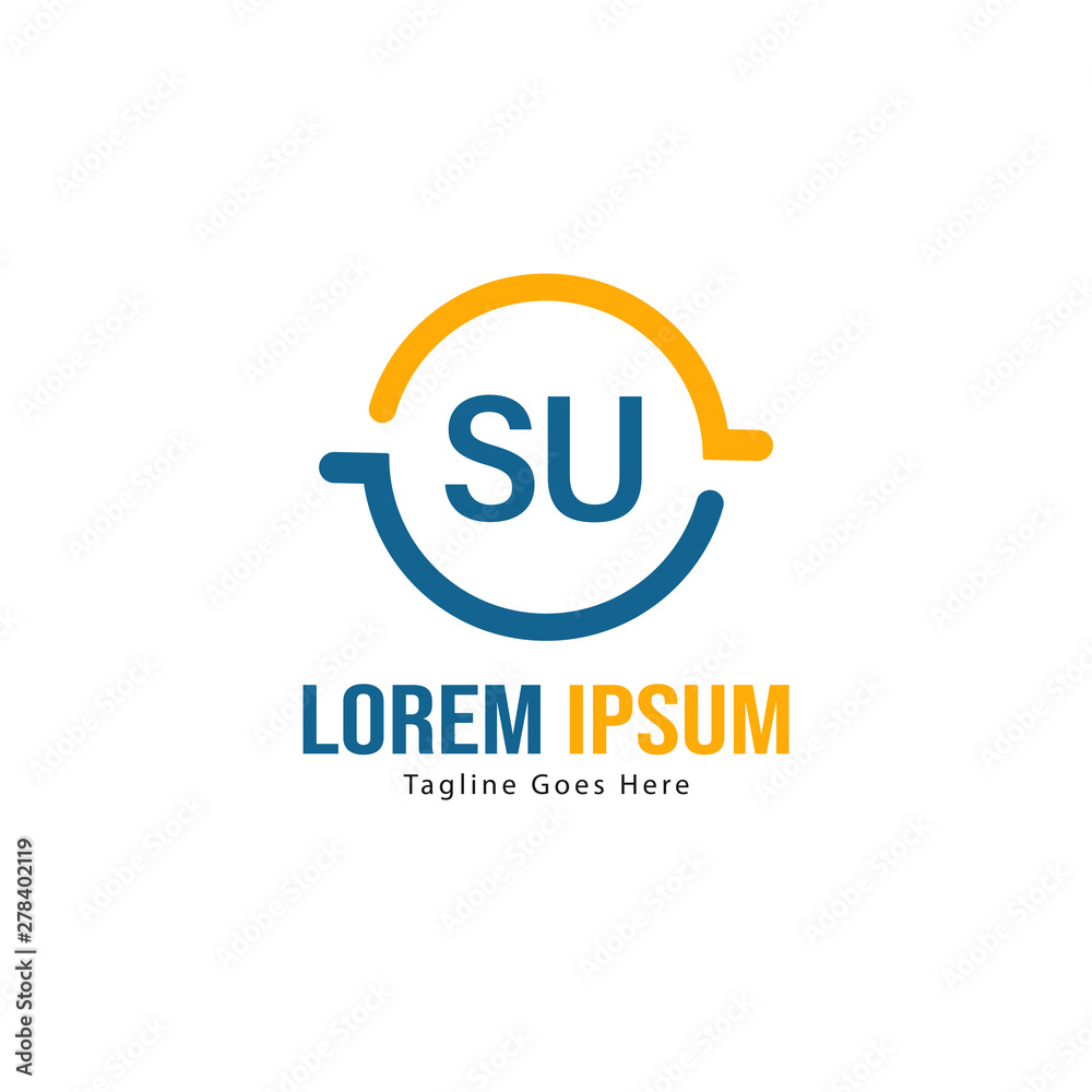 Initial SU logo template with modern frame. Minimalist SU letter logo vector illustration