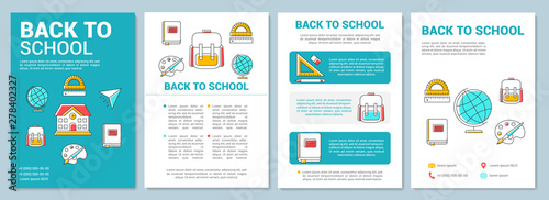 School education brochure template layout. New academic year. Flyer, booklet, leaflet print design with linear illustrations. Vector page layouts for magazines, annual reports, advertising posters