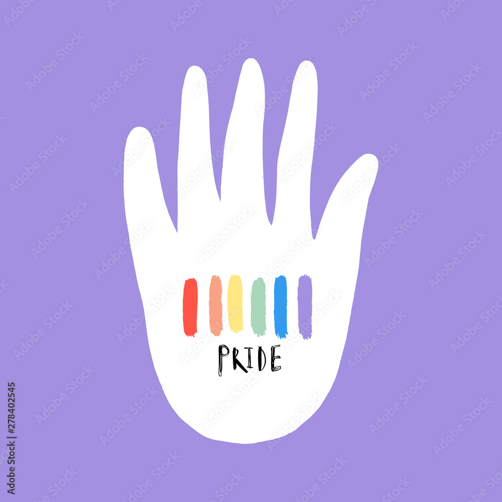 Gay Pride LGBT concept. Rainbow colored hand. Cartoon style vector, colorful illustration.