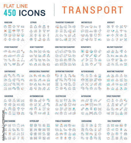 Set Vector Line Icons of Transport