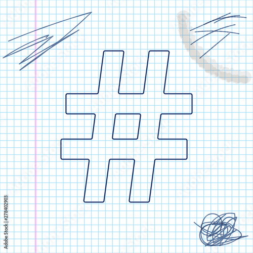 Hashtag line sketch icon isolated on white background. Social media symbol. Modern UI website navigation. Vector Illustration