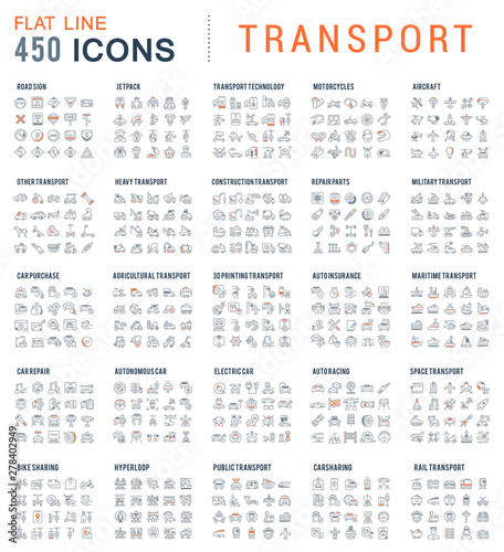 Set Vector Line Icons of Transport