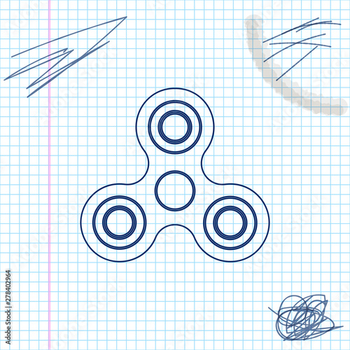 Fidget spinner line sketch icon isolated on white background. Stress relieving toy. Trendy hand spinner. Vector Illustration