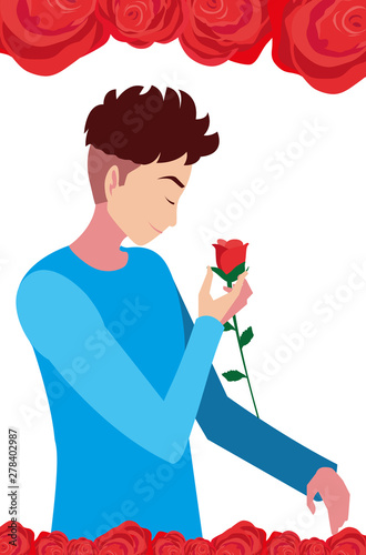 romantic man holding cute flower