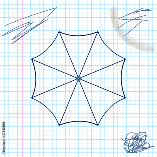 Sun protective umbrella fo beach line sketch icon isolated on white background. Large parasol for outdoor space. Beach umbrella. Summer vacation or picnic accessory. Vector Illustration