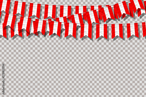 Vector realistic isolated Peru party flags for 28th July Independence Day in Peru for template decoration and covering on the transparent background.